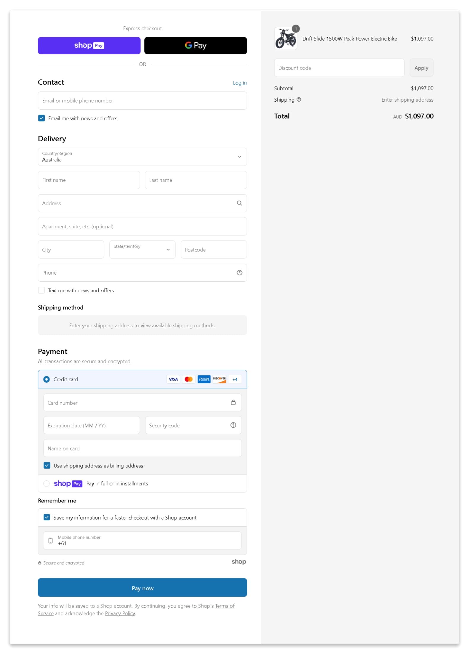 Drift Slide Bike secure checkout page